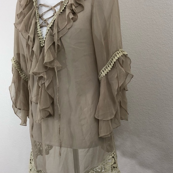 💢SOLD💢 Kaktus Sheer Lace Up Ruffle Collar Large - Picture 2 of 8